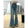 thumbnail image 1 of Irregular Ripped Micro-blared Jeans Women‘s Summer New High Waist Slim-fit Slim-fit Small High-flared Trousers, 1 of 5