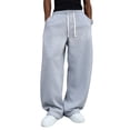 thumbnail image 3 of Men Baggy Sweatpants Wide Leg Heavyweight Comfy Lounge Slacks Loose Fit Track Pants Light Gray XL, 3 of 9