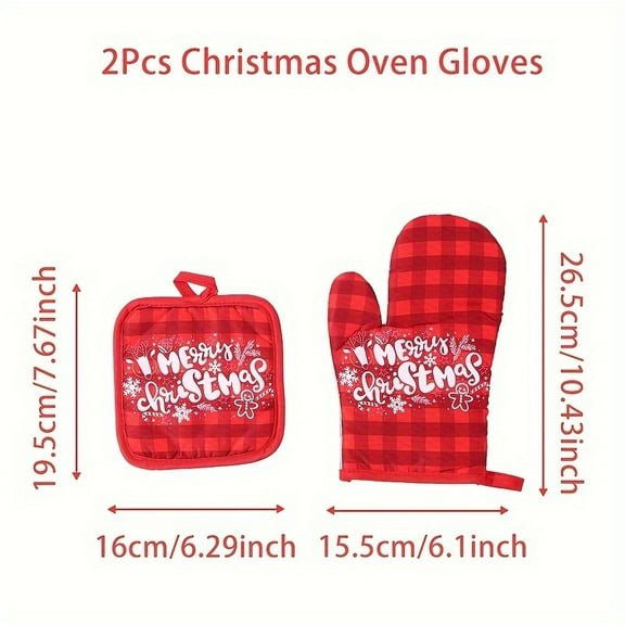 2pcs Christmas Cotton Oven Mitts, Merry Christmas Heat Resistant Gloves, Non-Slip Kitchen Supplies, Polyester Insulation Mat for Baking, Microwave & Oven Use, Festive Holiday Decor