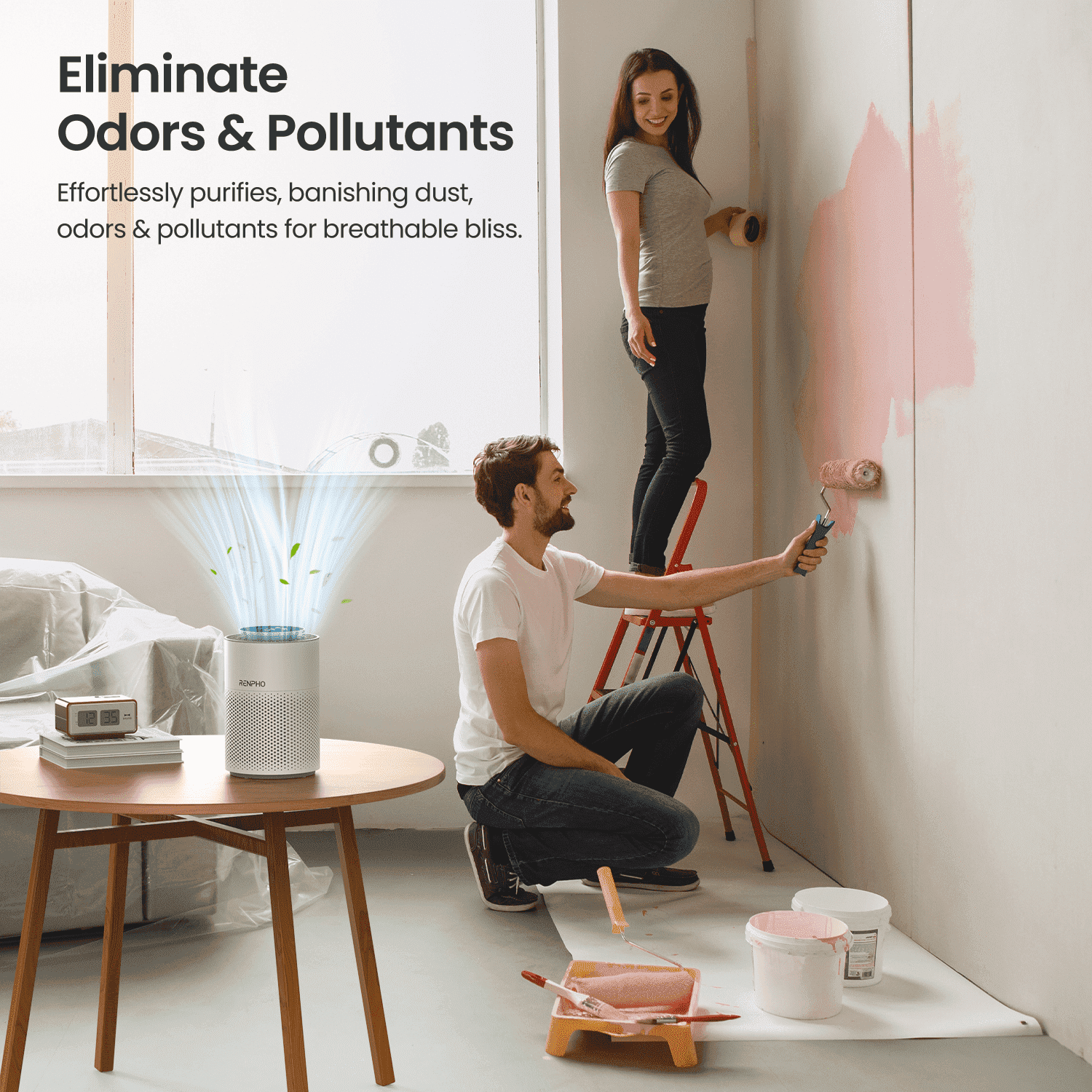RENPHO Home Air Purifier for Allergy and Asthma up to 360 Sq.ft, HEPA Filter Air Purifier for Bedroom with 7-color Night Light, Remove 99.95% Odors, Smoke, Dust, Pollen, White
