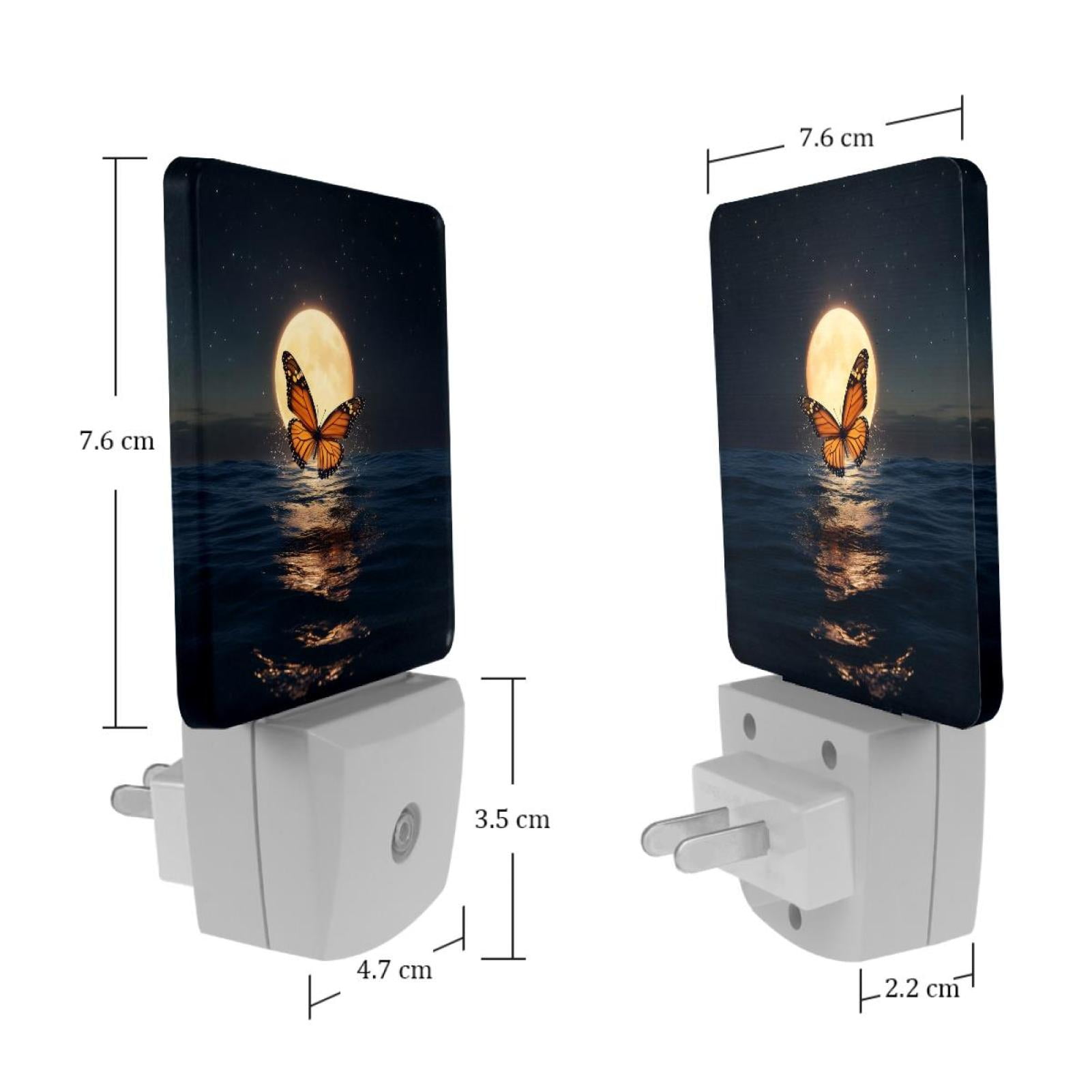 PhooArto Moonlit Butterfly Full Moon Plug in LED Night Light Auto Sensor Dusk to Dawn Decorative Night for Bedroom, Bathroom, Kitchen, Hallway, Stairs, Baby's Room, Energy Saving