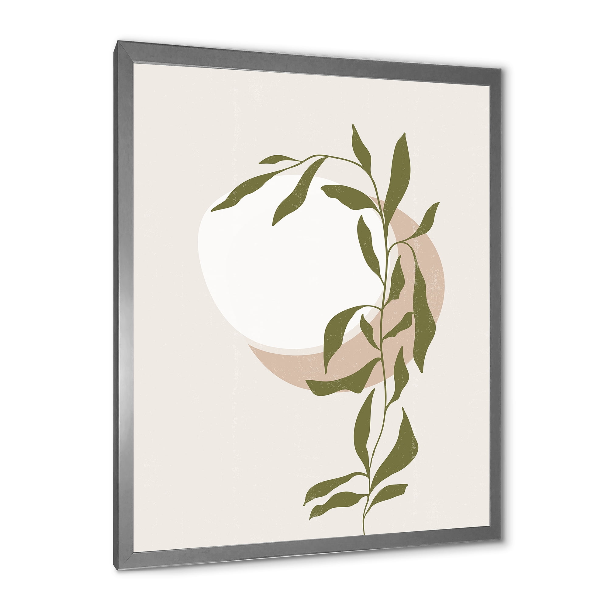 Designart 'Abstract Moon and Sun With Green Leaf III' Modern Framed Art Print