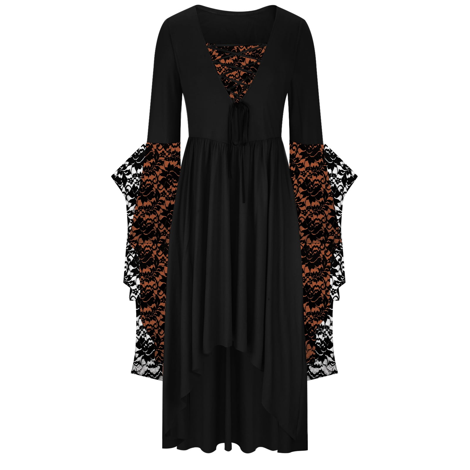 Women Dark Gothic Vintage Dress Medieval Court Maxi Dress Lace Patchwork Bell  Sleeve Dress Halloween Party Outfits - Walmart.com