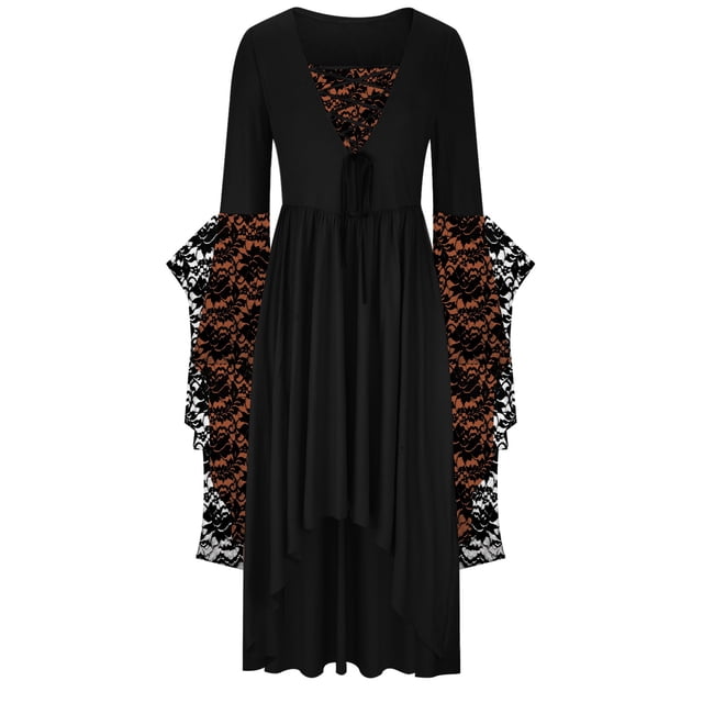 UPPADA Robe Gothique pour Femmes Grande Taille à Manches Évasées Robe à Imprimé en Dentelle de Crâne Steampunk Robes de Cocktail Robe Corset Gothique Fluide Robe Maxi pour Invitée de Mariage Économies d'Automne