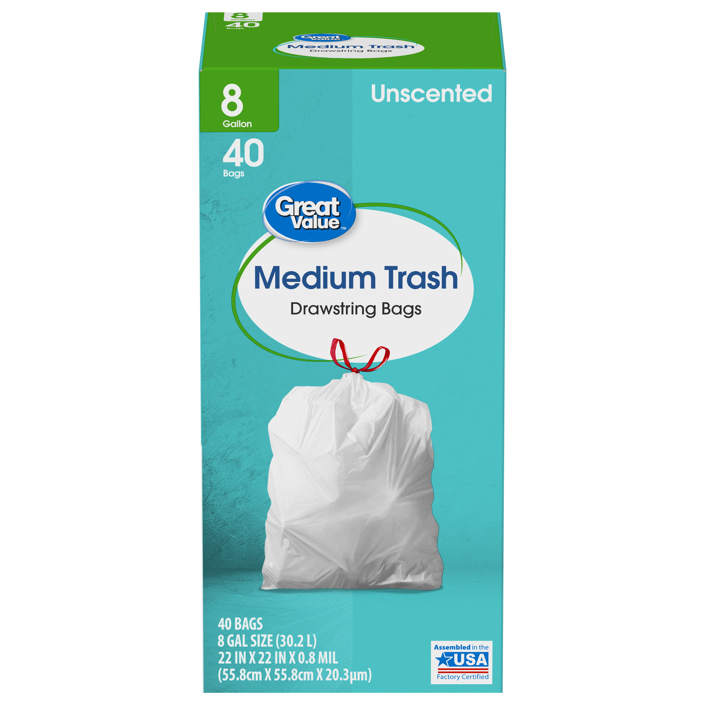 White FORID Medium Kitchen Trash Bags 8 Gallon Garbage Bags Drawstring 120 Counts Unscented 30 Liter Disposable Plastic Waste Can Liners for Bathroom Bedroom Office Home