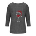thumbnail image 3 of Christmas Tops for Women Trendy Wine Glass Printed Long Sleeve Ribbed Sweater T-Shirts Crewneck Holiday Outfits (L, Dark Gray), 3 of 6