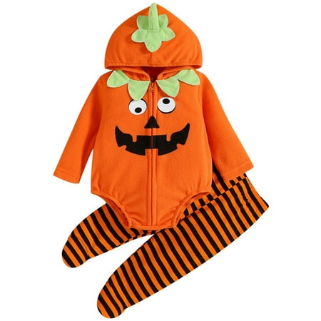 

Glonme Pumpkin Print Outfits Toddler Loose Home Tops + Pants Hoodies Halloween 2Pcs Outfit Suit Orange 70cm