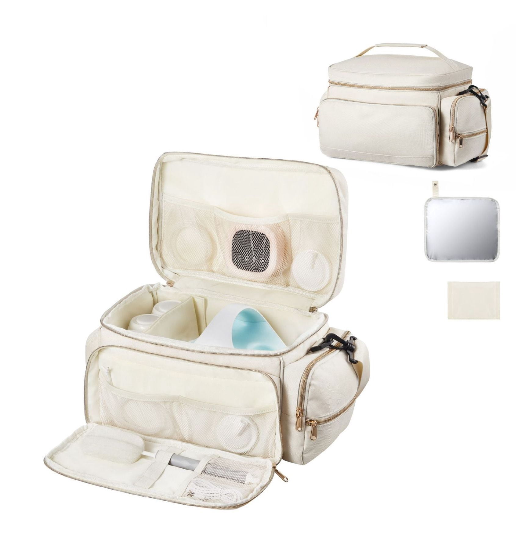 Breast Pump Bag, Portable Breastmilk Cooler for S1/S2, Travel Diaper Bag with Waterproof Mat, Fits Pumping Accessories, Bottles & More - Beige