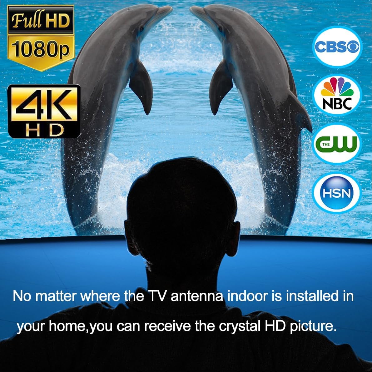 USTOP  Digital TV Antenna  with 360 Signal Booster Long 1000+ Miles Reception Support 4K 1080p Smart Television with 10ft Coaxial HDTV Cable  for  for free channels Local Channels