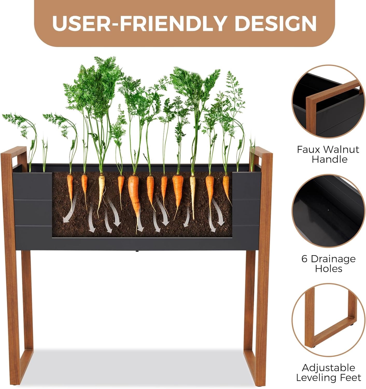 Grand Patio Metal Raised Garden Bed with Legs, Outdoor Planter Box, 660 lb Capacity, 39 x 15 x 36 Inches