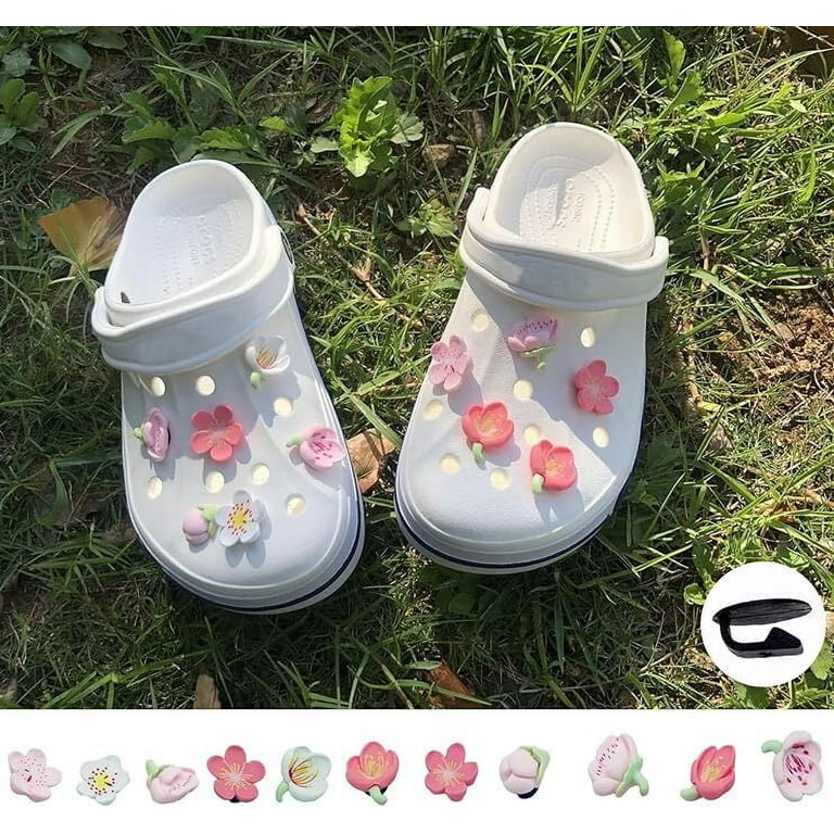 CHOUXI 11PCS Flower Shoe Charms for Crocs, Pink Bow Clog