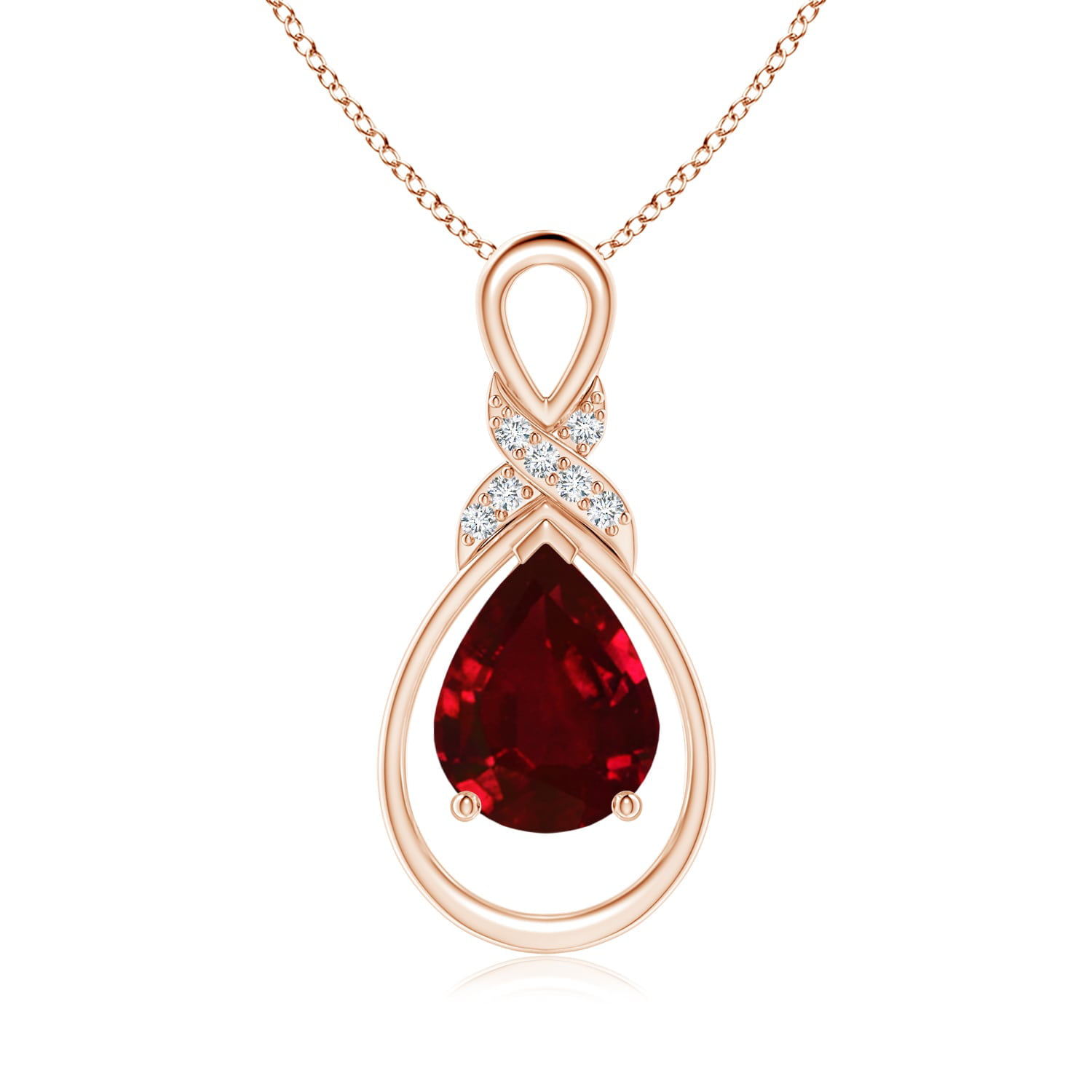 Angara - July Birthstone Necklace - Ruby Infinity Pendant with Diamond
