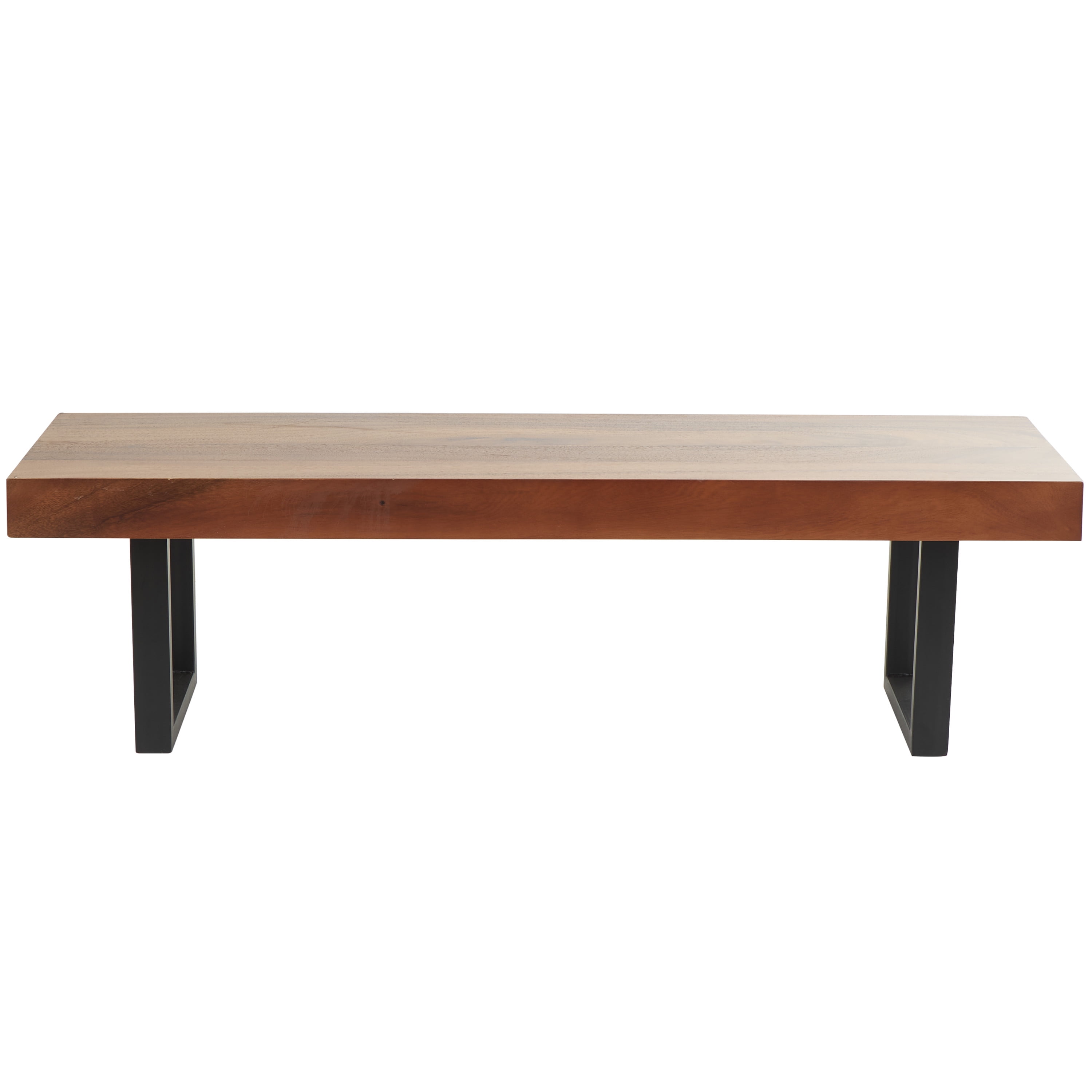 DecMode Wood Bench with Black Metal Legs, Brown