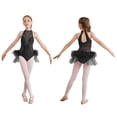thumbnail image 3 of Traje de actuación de baile latino de Ballet para niñas, leotardo de malla transparente con diamantes de imitación, mono con falda de tul para patinaje artístico con plumas, 3 of 5