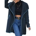 thumbnail image 4 of Xuanfei Women Fleece Solid Color Side Pockets Lapel Collar Mid Length Overcoat, 4 of 8