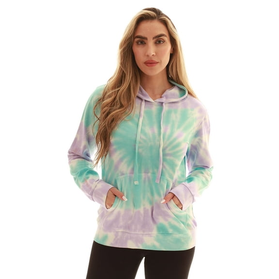 Just Love Women's Loop Terry Tie Dye Hoodie (Tie Dye Aqua Lilac White, Large)