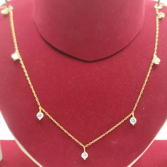 1.30CT Solitaire Moissanite Round Station Necklace 14K Yellow Gold Plated Silver