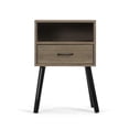 thumbnail image 2 of Topcobe Minimalist Night Stand for Bedroom Living Room w/ Splayed Legs, 2 Pack Modern Design Lamp Table for Home Office Hotel, Portable Bedside End Table for Dorm Small Spaces w/ Shelf & Drawer, Brown, 2 of 11