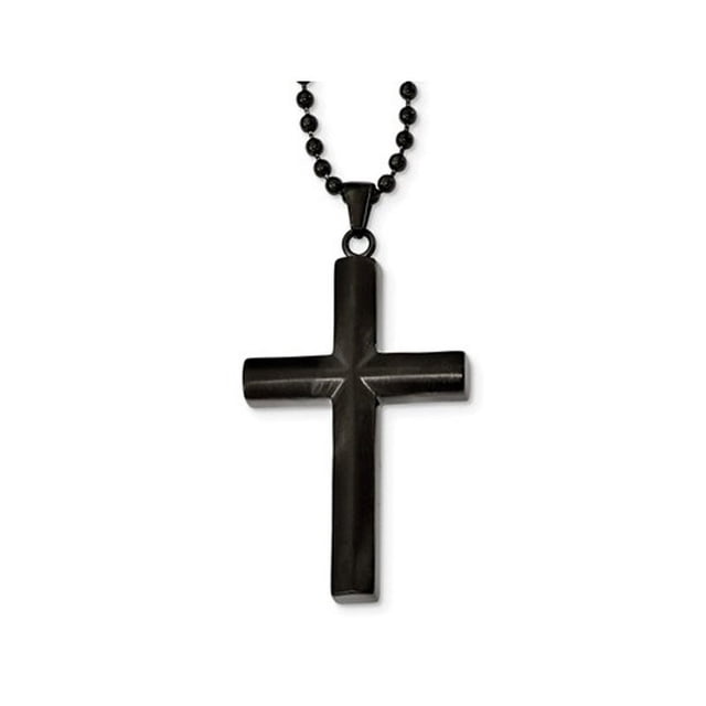 Mens Chisel Black Plated Stainless Steel Cross Pendant Necklace with Chain