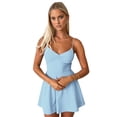 thumbnail image 3 of Vestido Corto Cruzado Fluido con Escote en V Profundo, Tirantes Finos, Sin Mangas, Cintura Anudada, Dobladillo con Volantes para Mujer Azul M, 3 of 10