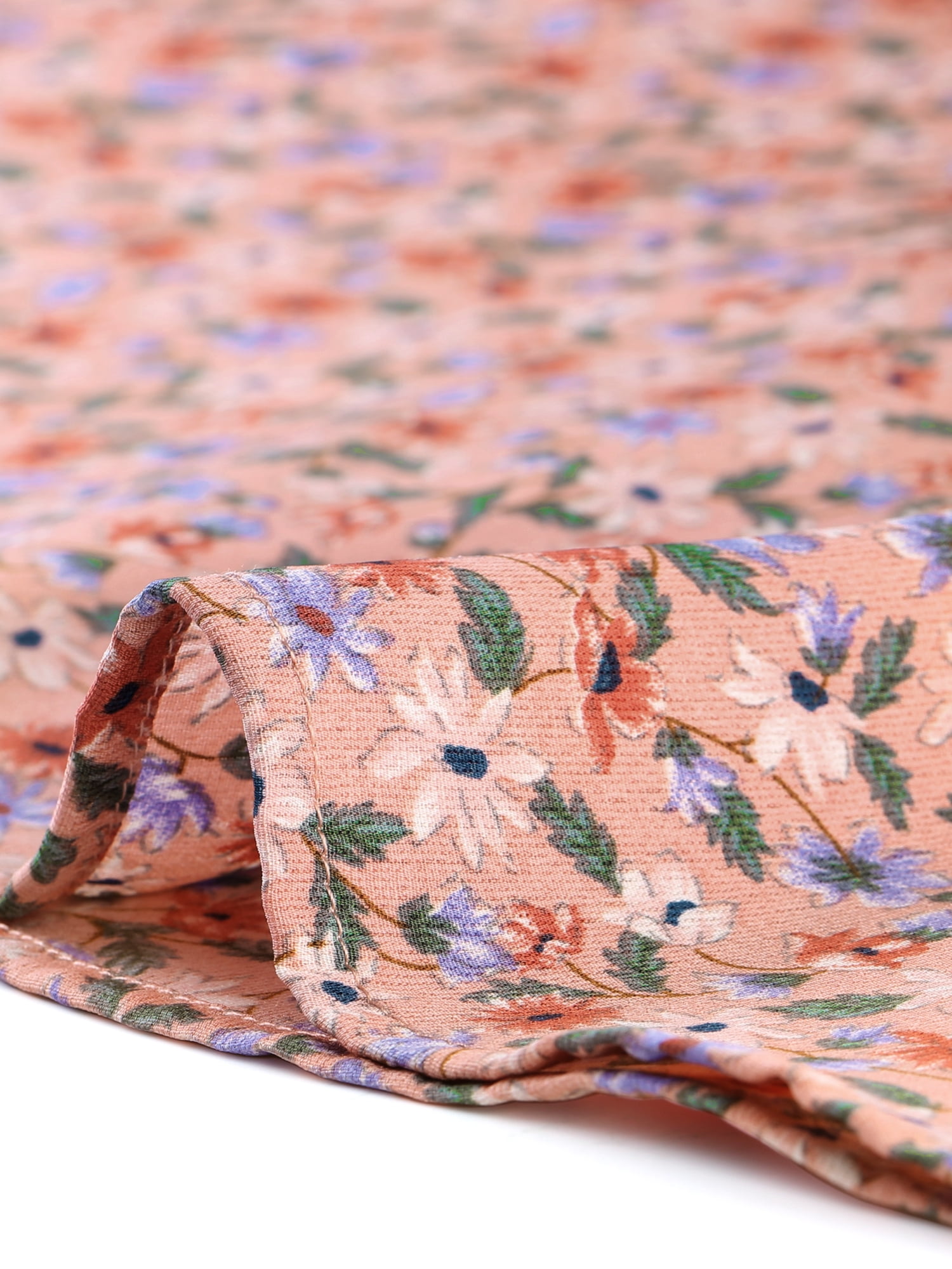 Unique Bargains Women's Contrast Collar Button Front Vintage Floral Shirt Dresses L Pink