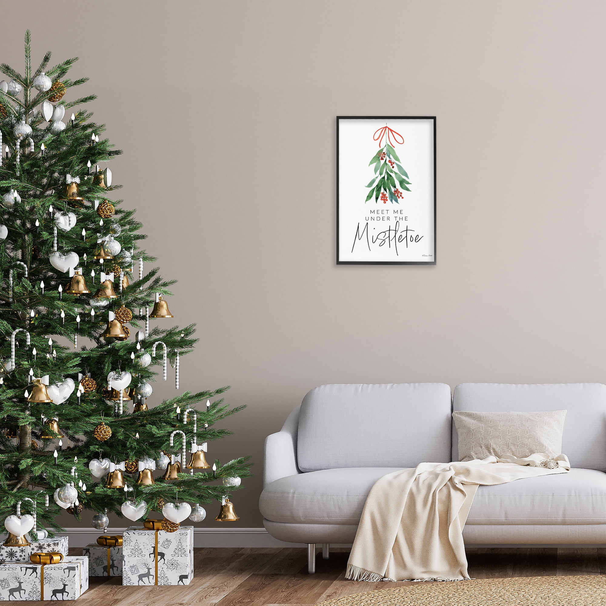 Stupell Industries Meet Me Under Mistletoe Holiday Painting Black Framed Art Print Wall Art, 16 x 24
