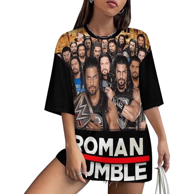 Roman and Reigns T-Shirts Hawaïens en Coton à Manches Mi-Longues pour Femmes, Col Rond Graphique, Vêtements Originaux