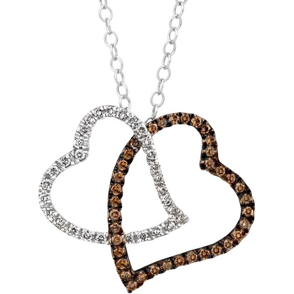 Diamaison 1/4 Cttw Natural Brown & White Diamond Heart Pendant for Adult in Sterling Silver