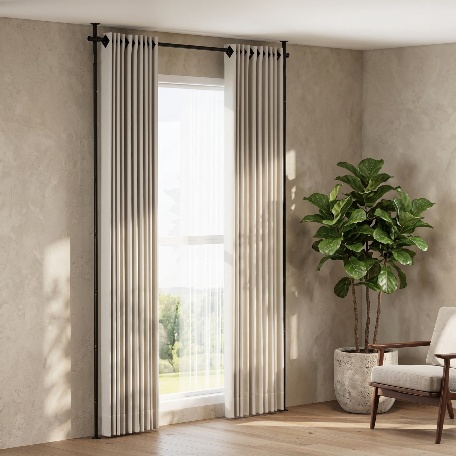 ALPULON Room Divider Curtain Rod, Adjustable Floor to Ceiling Tension Rod No Drilling Required, Expandable 28-72 Inch Width Metal Curtain Rod for Bedroom Living, Black