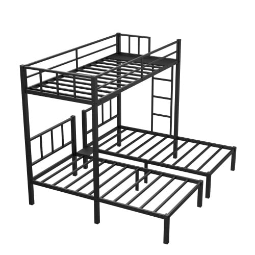 Triple Bunk Bed,Twin over Twin over Twin Bunk Bed for Kids,Metal Triple Bed with Full-Length Guardrail and Ladder,Separates Into 3 Twin Beds,Noise Reduced Structure,Black