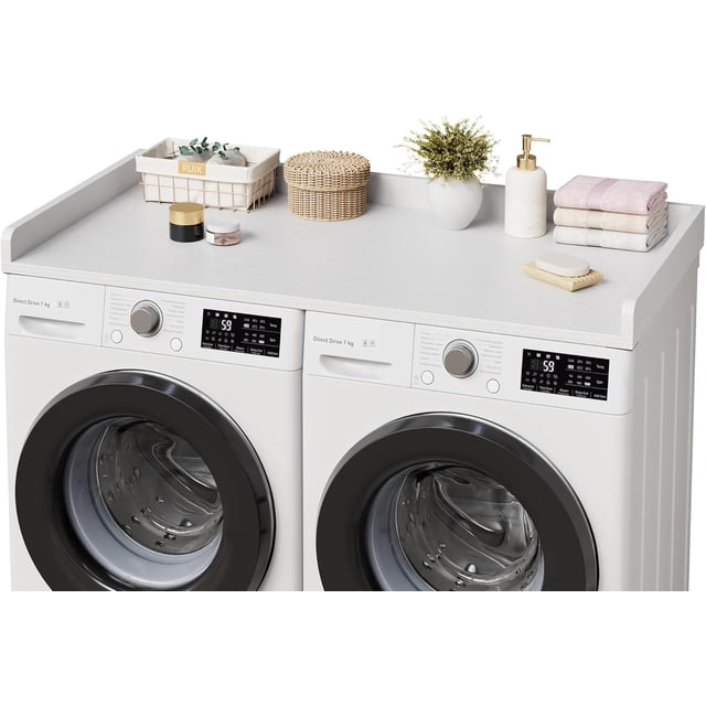 YUSAZENS 54 Inch Single Layer Laundry Countertop, MDF Board, Heavy Duty Utility Shelf for Washer Dryer Laundry Room Storage White