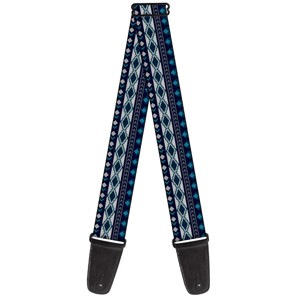 Buckle-Down Guitar Strap, Aztec Pattern Blues White Gray, 2 Inches Wide