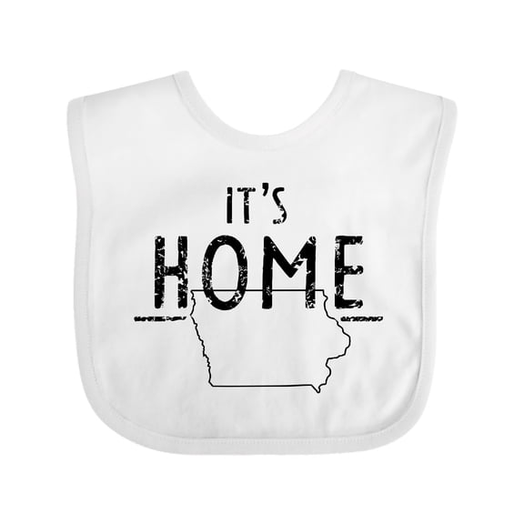 Inktastic It's Home- State of Iowa Outline Distressed Text Boys or Girls Baby Bib