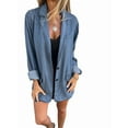 thumbnail image 3 of Women'S Button Denim Shirt Long Sleeve Lapel Casual Loose Denim Jacket Washed Blue L, 3 of 7