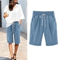 thumbnail image 6 of TaTaai Womens Shorts Elastic Drawstring Waist Side Pocket Rolled Hem Solid Soft Breathable Casual Linen Shorts for Summer Gift, 6 of 7