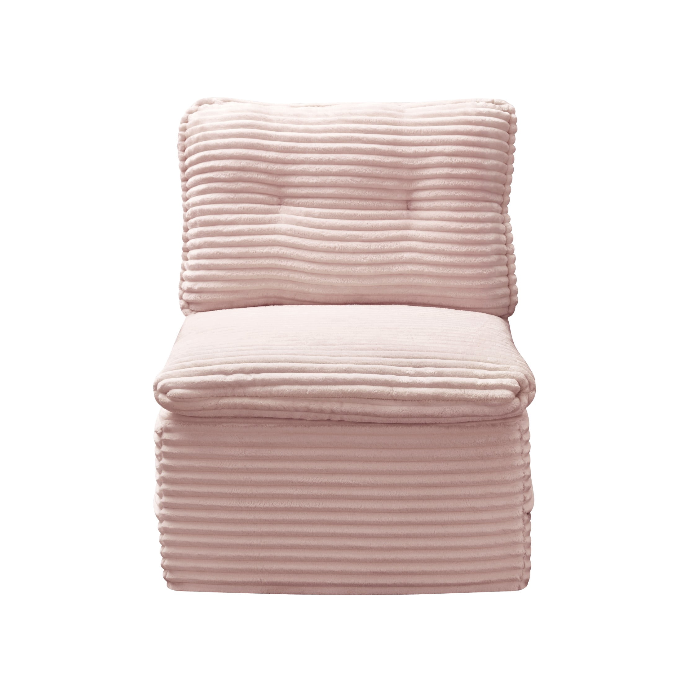Noble House 80" Convertible Sectional Sofa Bed, Plush Corduroy King Size Sleeper with Chaise, Living Room, Baby Pink