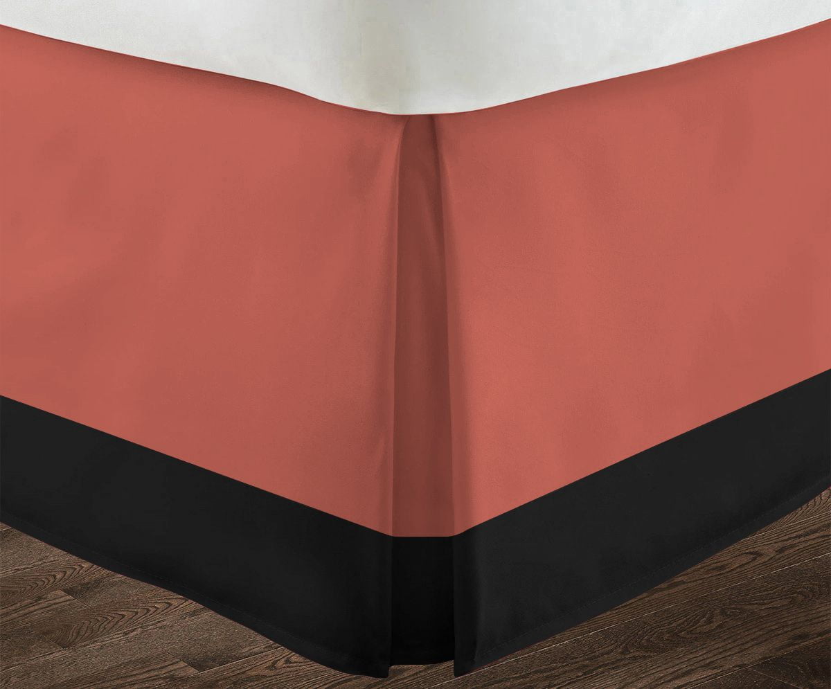 D.N.G. BEDDINGS 1 Piece Split Corner Two Tone Tailored Bed Skirt, King Size 10 Inch Deep Pocket, 800 Thread Count, 100% Egyptian Cotton, Solid Black/Brick Red Color.