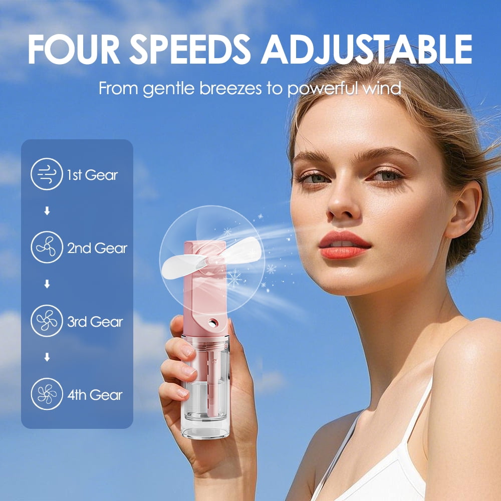 Portable Misting Fan, Handheld Fan with Mister, Rechargeable Operated Spray Water Mist Fan, 4 Speeds Small Foldable Personal Cooling Fans for Home Camping Outdoor Travel, White