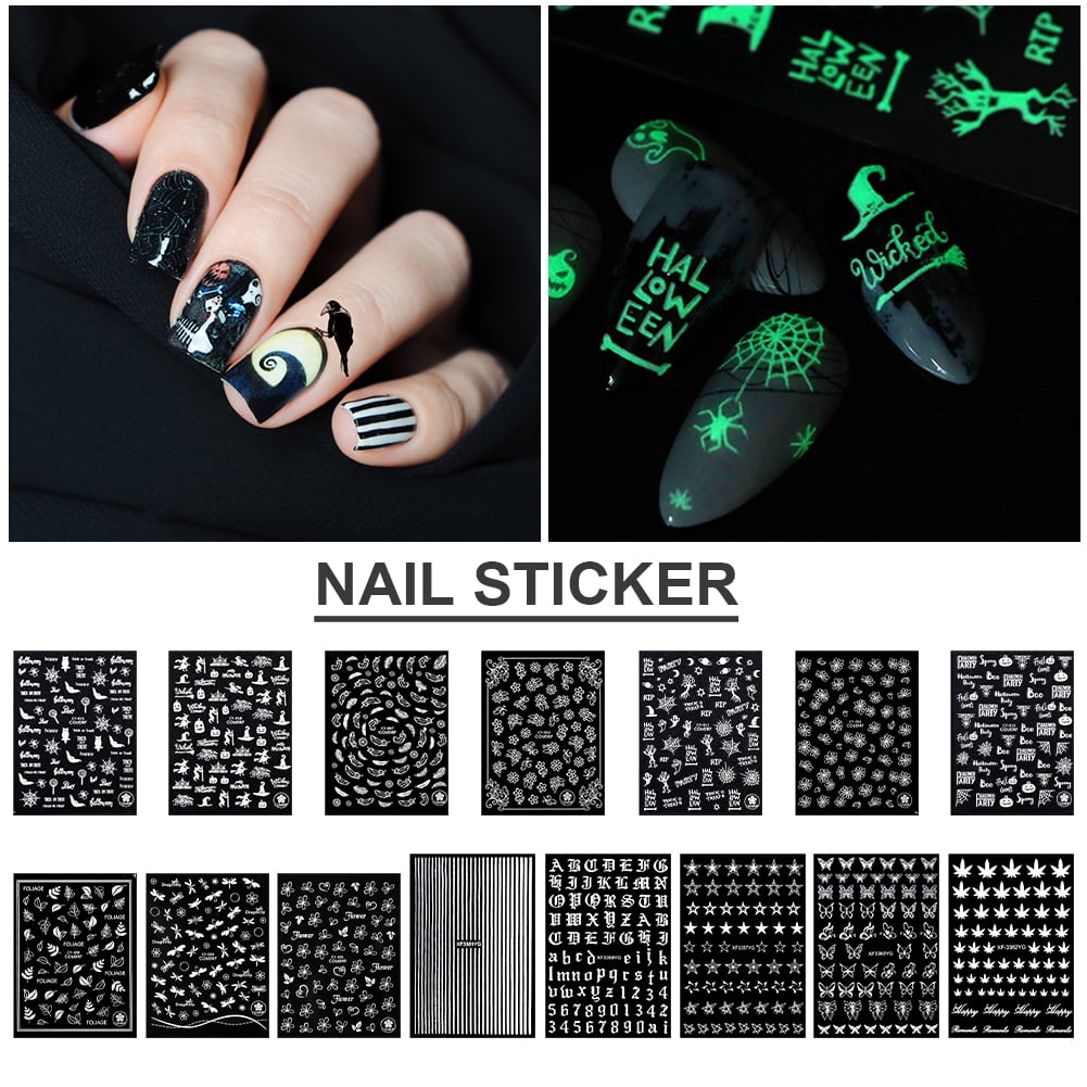 15pcs Halloween Nail Decals Stickers Light In The Dark Self Adhesive Diy Nail Art Stickers For Halloween Party Walmart Com Walmart Com