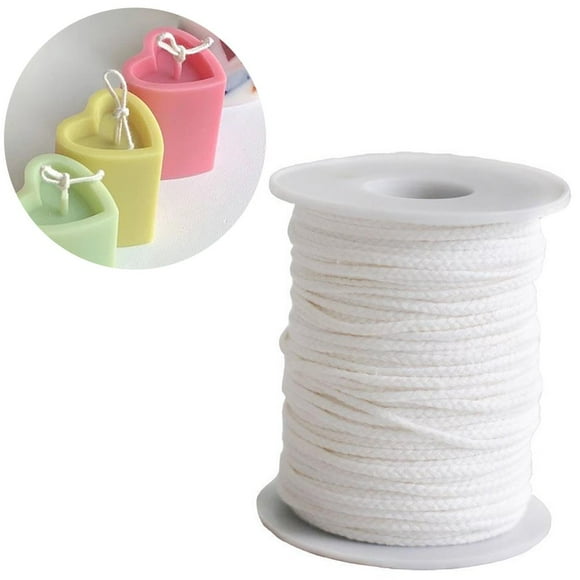 AMERTEER Rollo de vela blanca de 200 pies y 61M mecha de algodón tejida para manualidades fabricación de velas lámparas de aceite sin humo 1 rollo