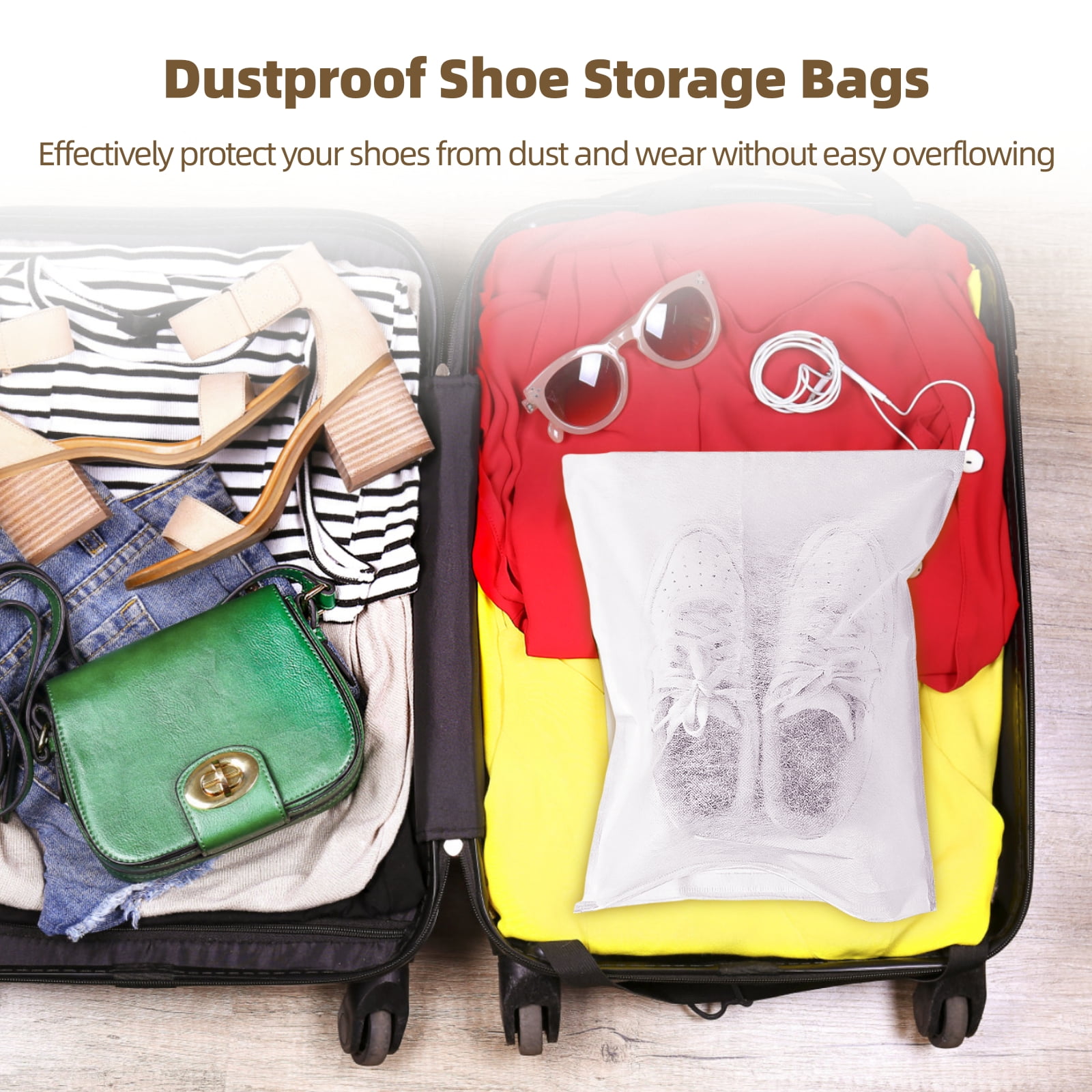 200Pcs Dustproof Shoe Storage Bags, Breathable Non-woven Shoe Pouches, Drawstring Storage Organizers for Travel