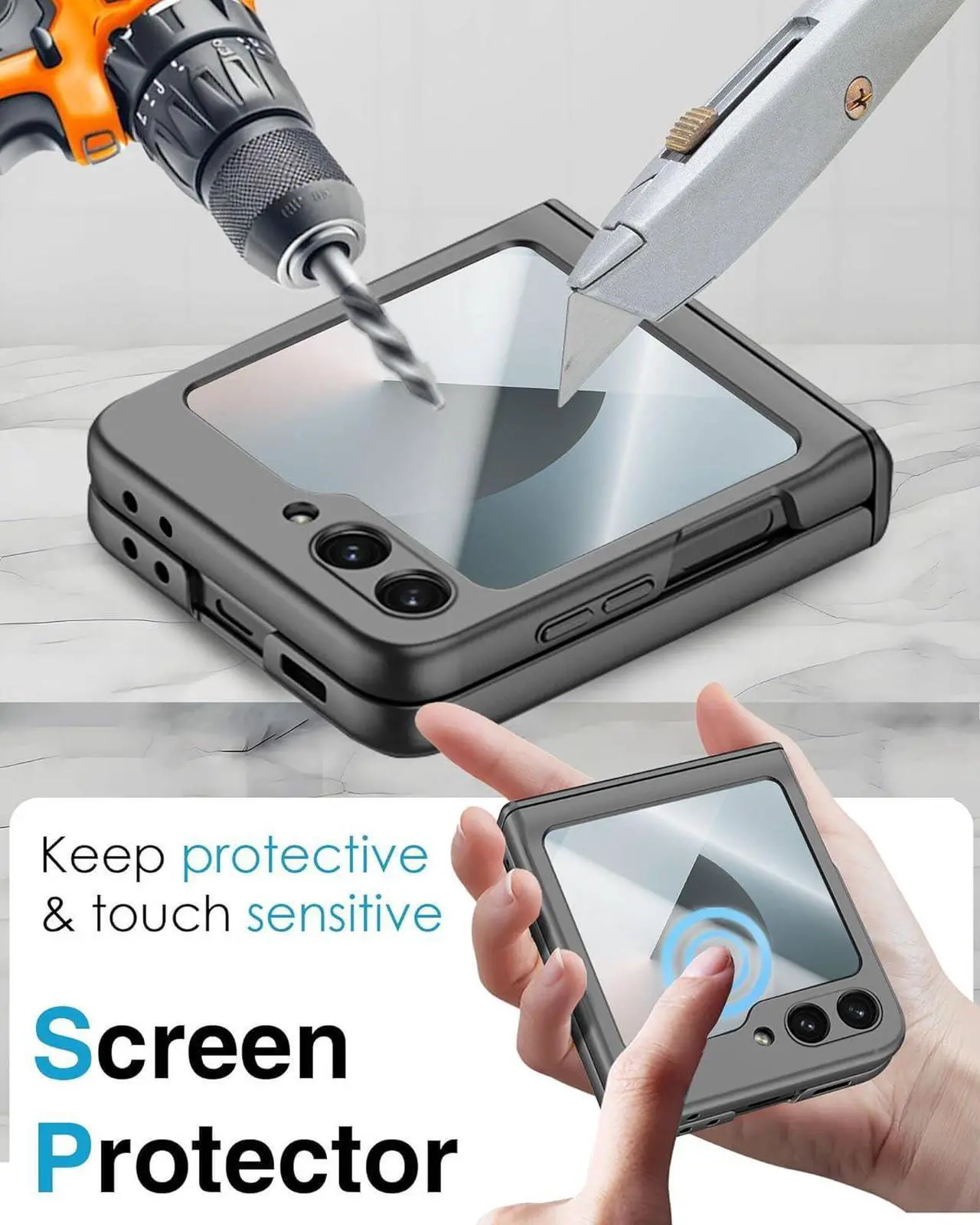 Case for Samsung Galaxy Z Flip 6 Case / Z Flip 7 FE, Hinge Protection, Built-in Screen Protector, Wireless Charging, Slim Rugged Phone Protective Case for Galaxy Z Flip 6