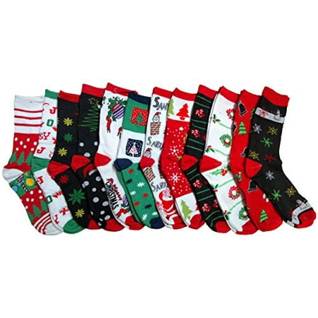 Excell - 12 Pair Newly created Christmas Holiday Socks, Sock Size 9-11 ...