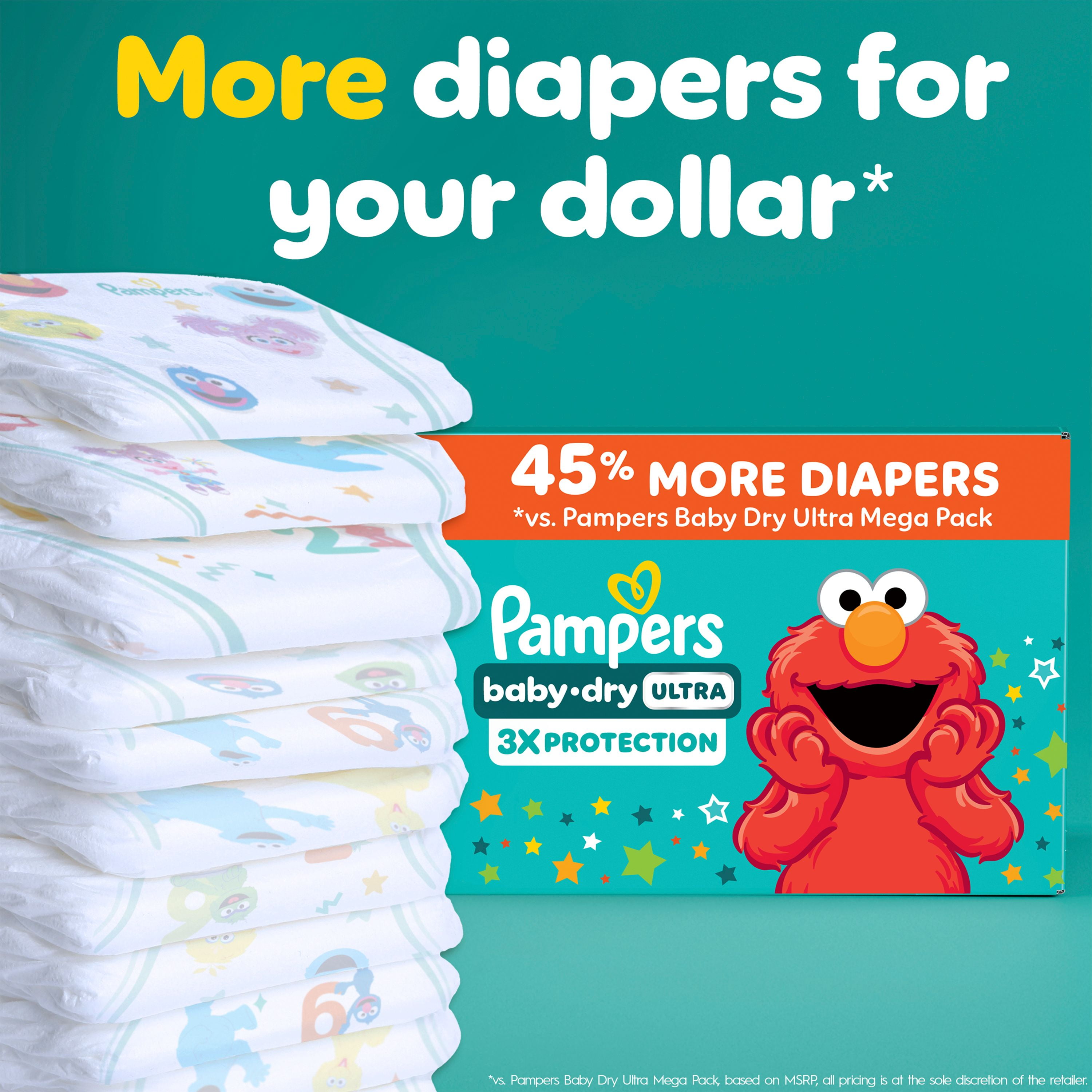 Pampers Baby Dry Ultra Diapers, Mega XL Diapers, Size 6 (23-44 lbs), 72 CT, Absorbent Disposable Diapers