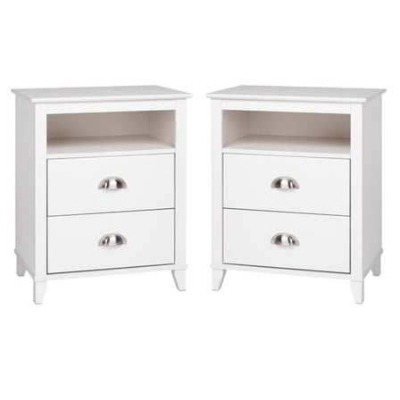 Home Square 2 Piece Solid Wood Nightstand Set with 2 Drawer in White