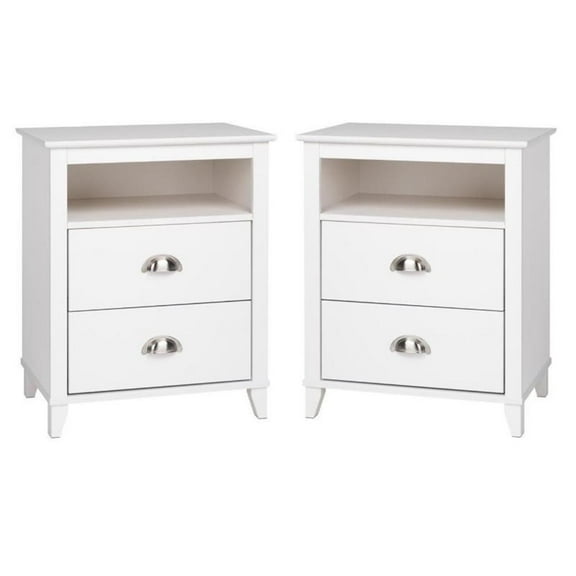 Home Square 2 Piece Solid Wood Nightstand Set with 2 Drawer in White