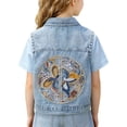 thumbnail image 2 of Pretxorve Kids Girls Denim Jacket Embroidered Sleeveless Tank with Ruffled Pockets Outerwear Sizes 18M-10Y, 2 of 4