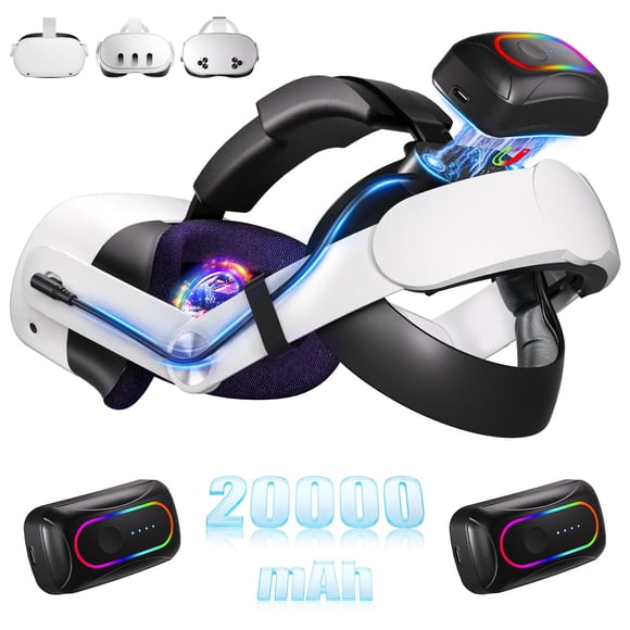 Saqico 20000mAh Dual Magnetic Battery Head Strap Compatible with Meta Oculus Quest 2/3/3S, Cool RGB Battery Pack & Easy to Replac