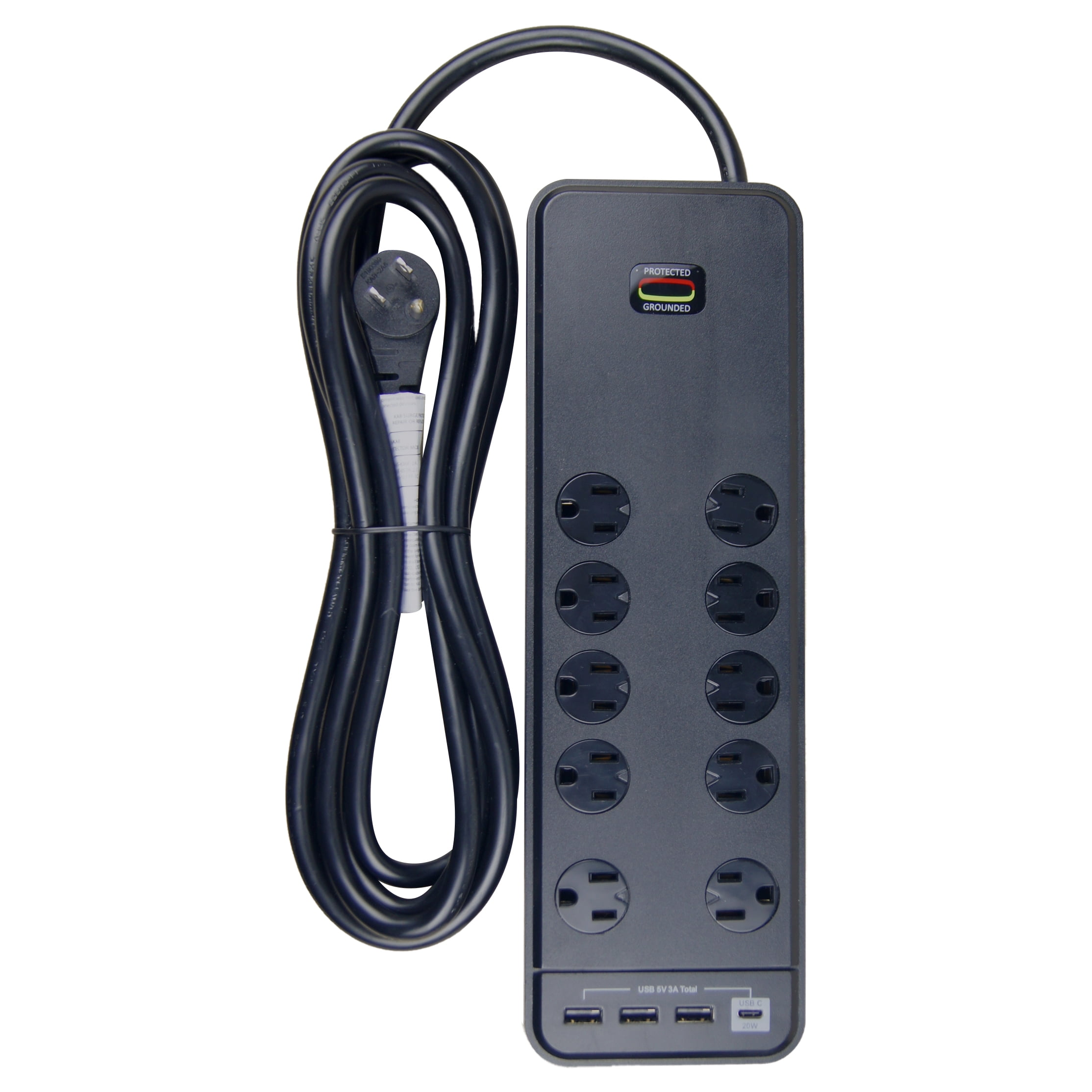 (2 pack) Hyper Tough Indoor 10-Outlet 10ft Surge Protector 2480-Joule Protection with 4 USB Ports, Black