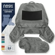 Nestl Reading Pillow, Extra Large Bed Rest Back Pillow with Arms For Bed, Premium Shredded Memory Foam Backrest Pillows, Detachable Neck Roll & Lumbar Back Support Pillow, Gray